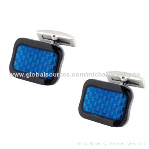 Stainless steel cufflinks with blue cellophane tape and fashionable plating IP black